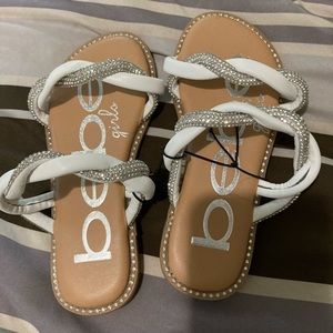 NWT Bebe kids white leather and silver rhinestone Sandles NWT